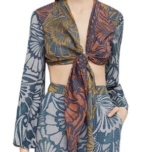 BCBGMAXAZRIA Cam Print Blocked Wrap Crop Top